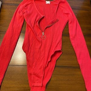 Red zip bodysuit